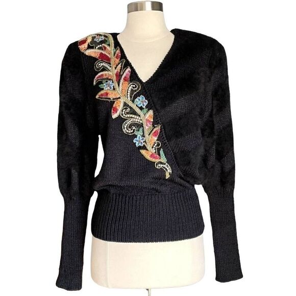 SIDEEFFECTS Vintage Black Beaded Sweater, XLNT Condition, Sz S - Picture 4 of 7